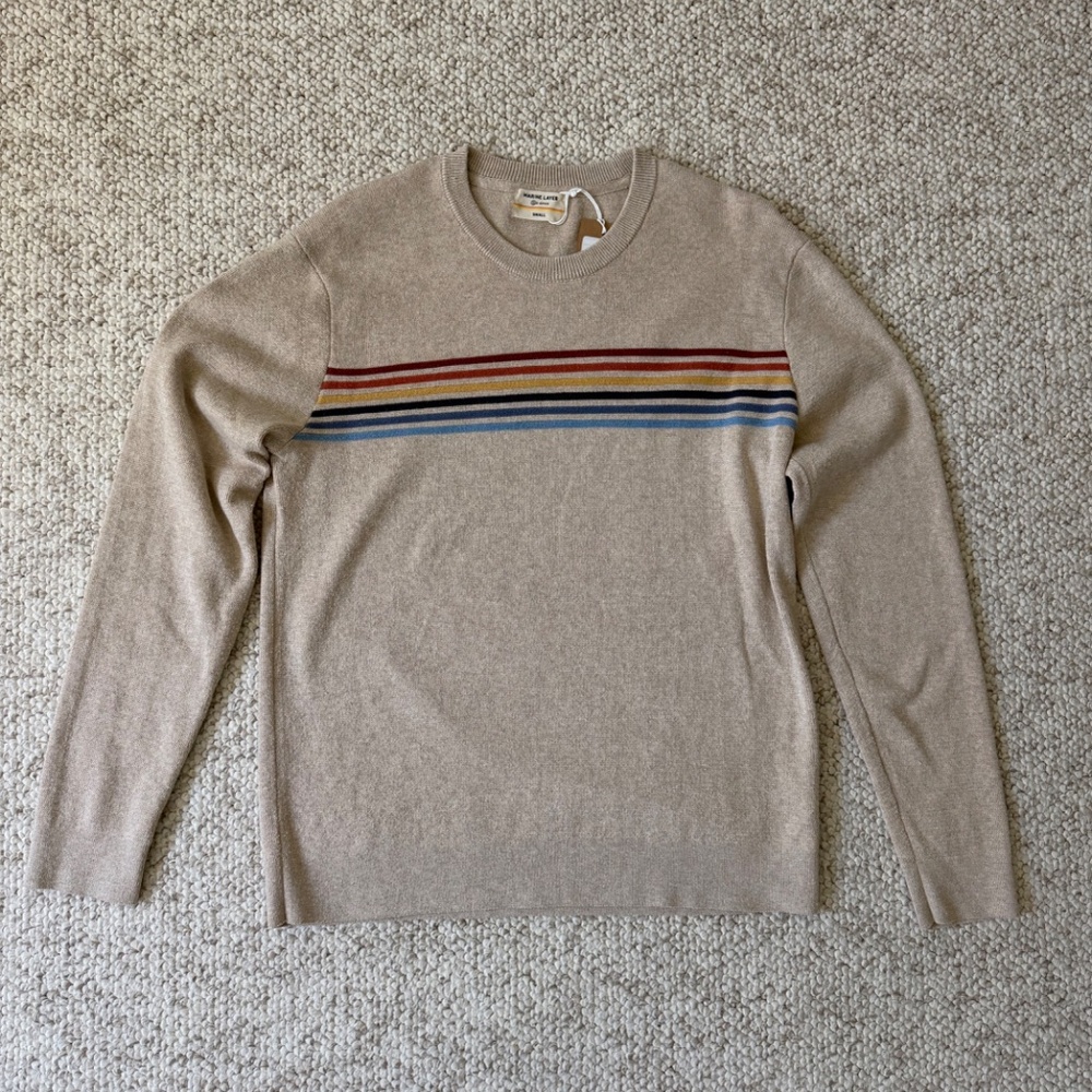 Marine Layer Men's Thompson Stripe Sweater - Oatmeal - Small